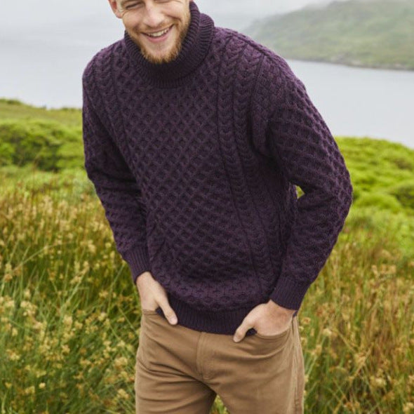 Herren Strickpullover Zopf Muster Hochkragen Modern
