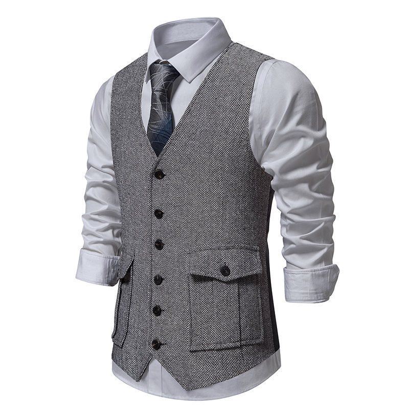 Herren Weste Fischgratmuster Elegante Schlicht