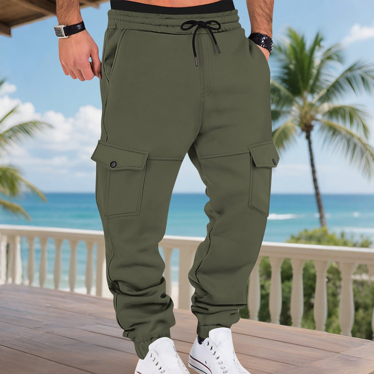 Herren Sweatpants Cargo Bequem Elastisch Mit Seitentaschen