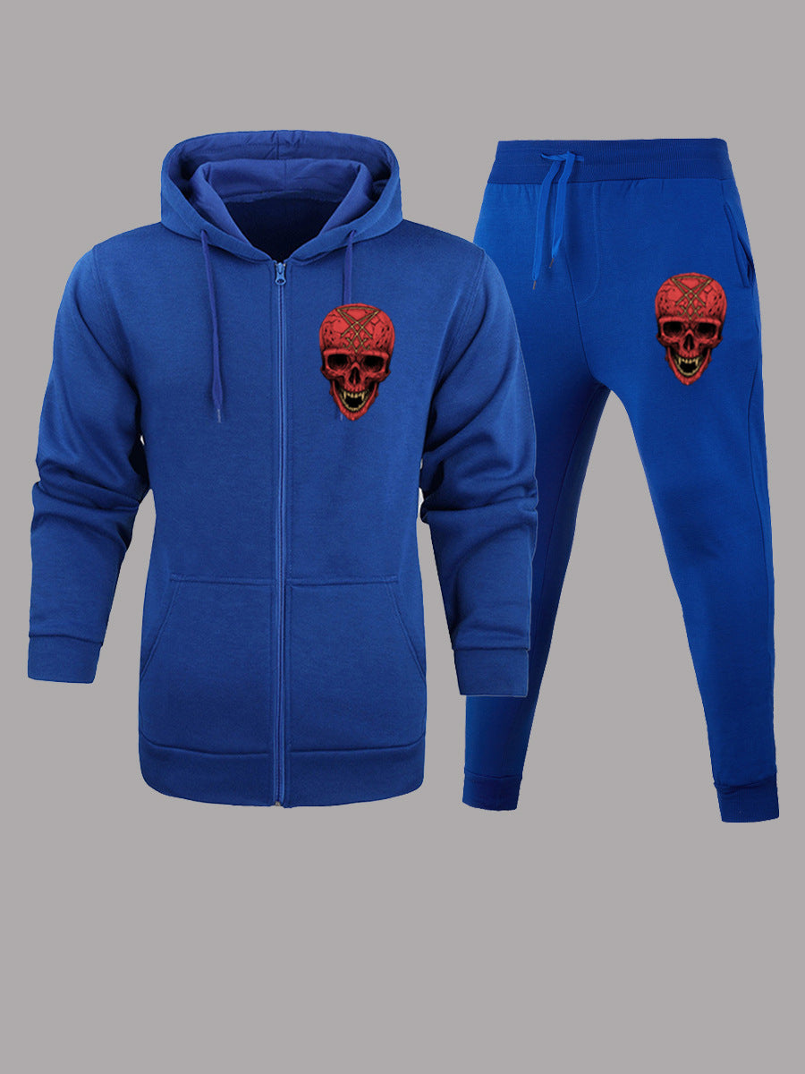Herren Sportanzug Totenkopf Design Schwarz Elegant