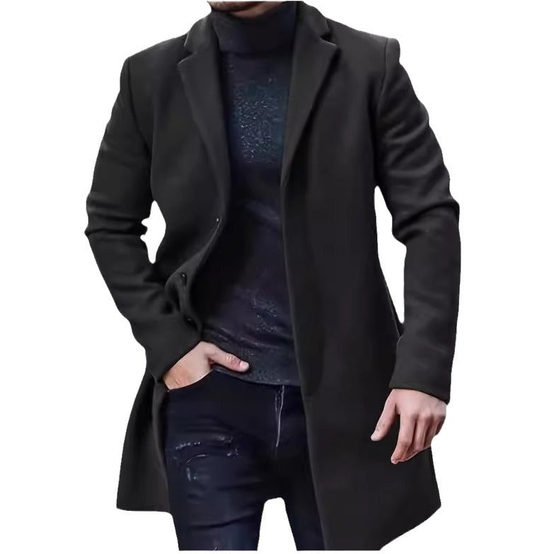 Herren Langmantel Modern Eleganter Schnitt Schwarz