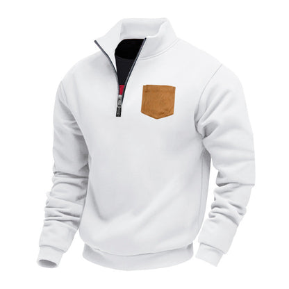 Herren Fleece Pullover Hochkragen Brusttasche Warm