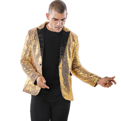 Herren Sakko Glitzernd Pailletten Anzug Jacke