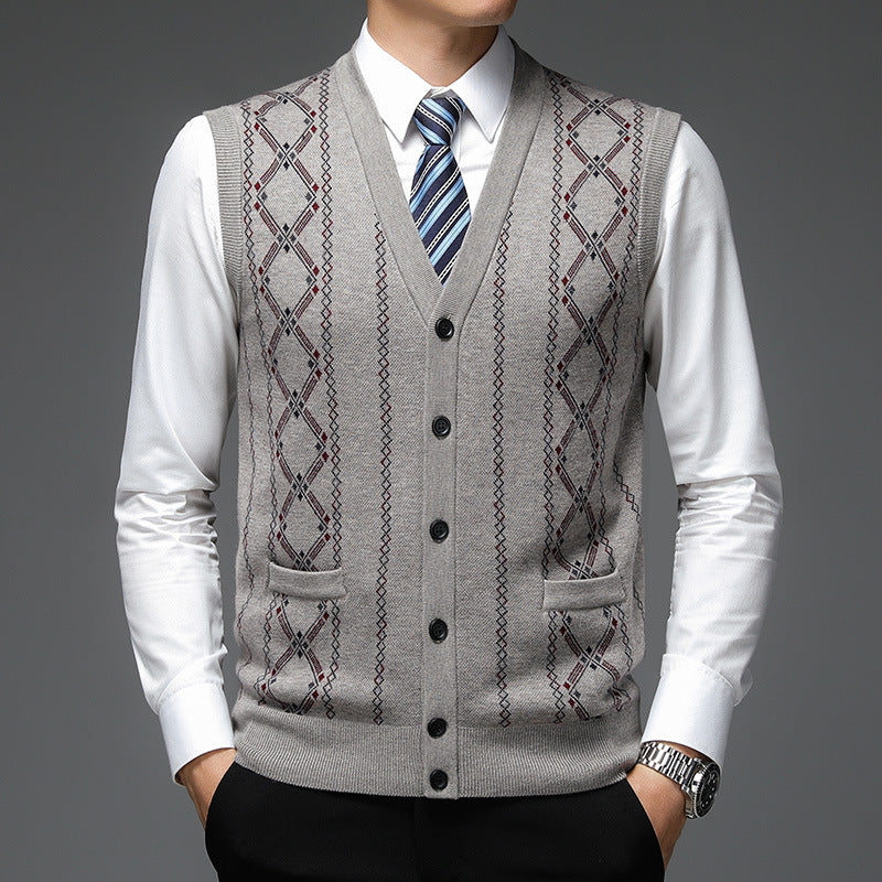 Herren Strickweste Rautenmuster Elegante Schalkragen