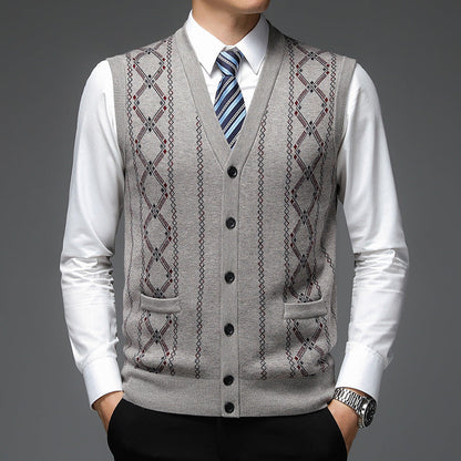 Herren Strickweste Rautenmuster Elegante Schalkragen