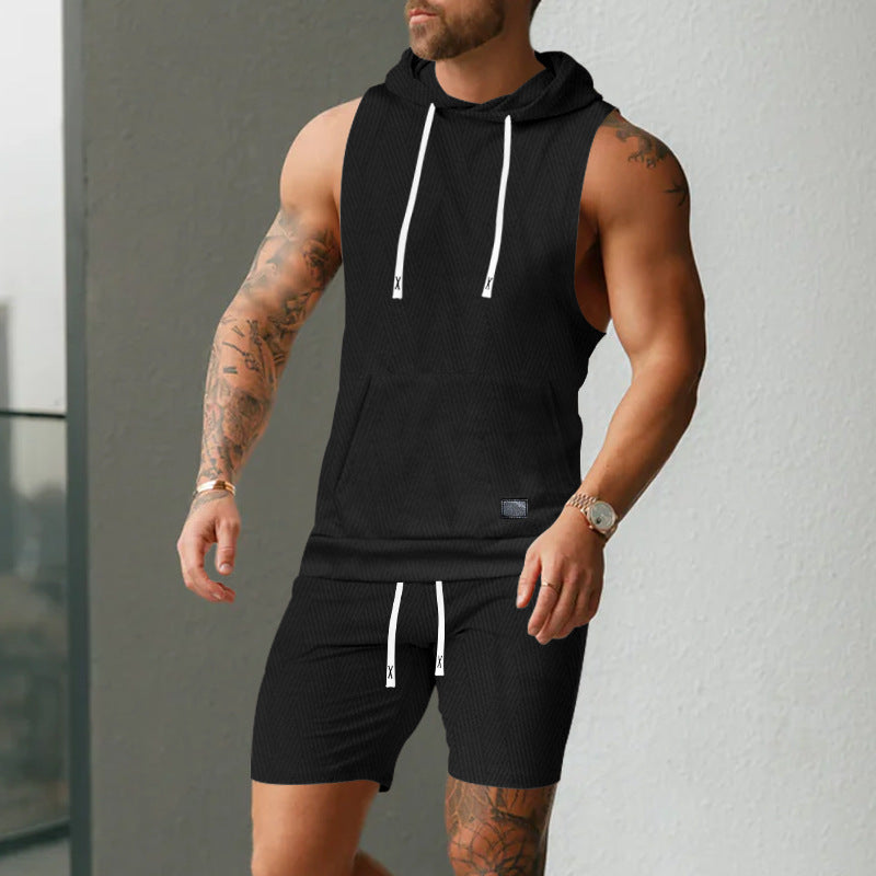 Herren Sportliche Hoodie Kurzarm Set Streetwear
