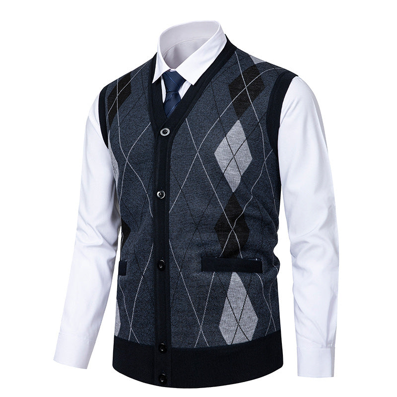 Herren Strickjacke Modern Rautenmuster Elegante Männerjacke