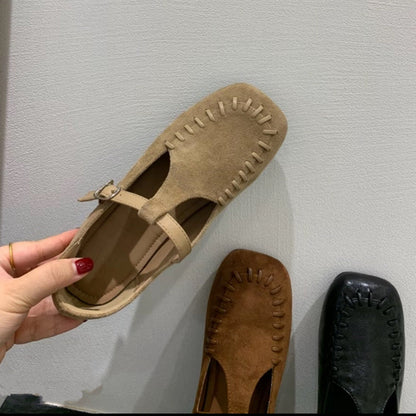 Damen Mokassins mit Stichen und verstellbarem Riemen Frauen Schuhe