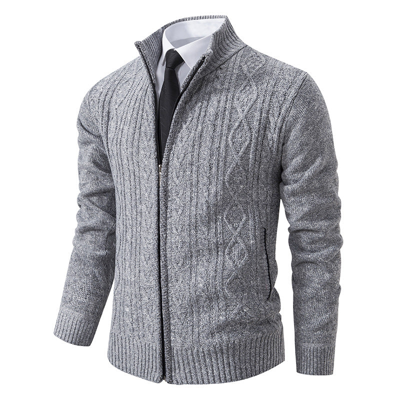 Herren Strickjacke Stehkragen Musterung Modern