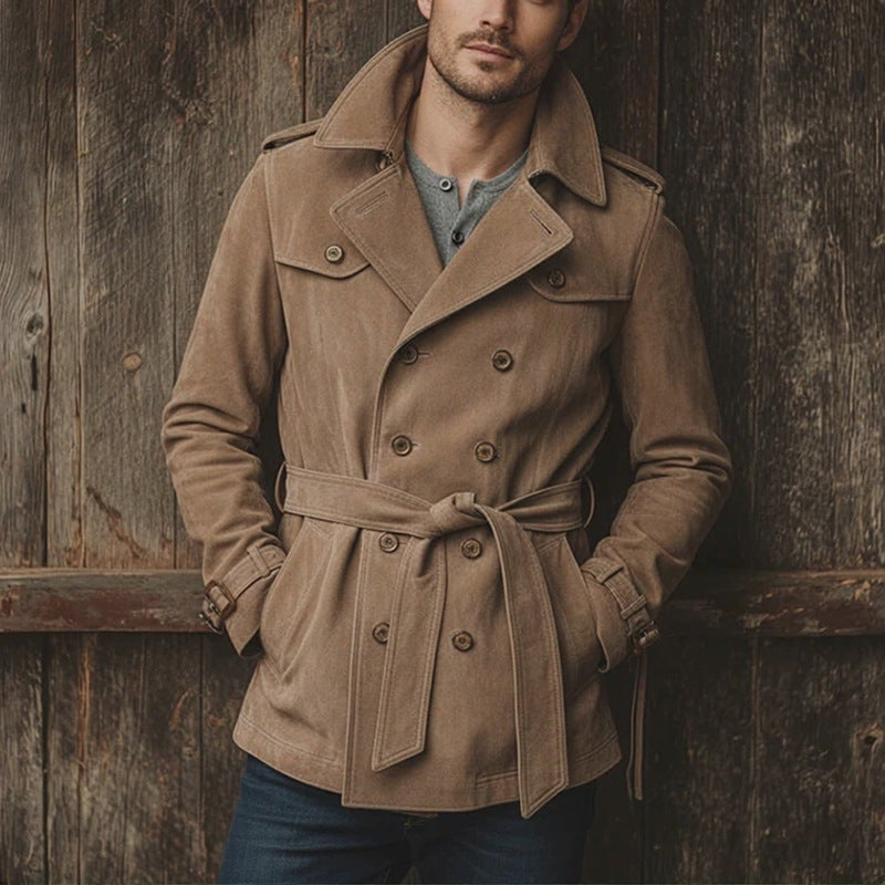 Herren Lederjacke Wildleder Elegant Gürtel Schnitt - BerlinGlamour