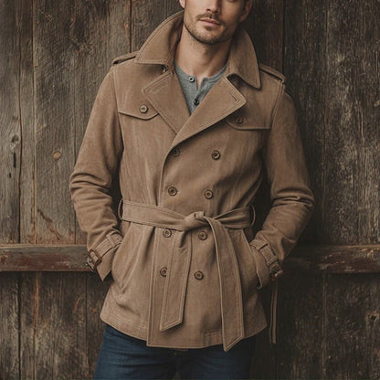 Herren Lederjacke Wildleder Elegant Gürtel Schnitt - BerlinGlamour