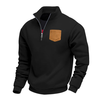 Herren Fleece Pullover Hochkragen Brusttasche Warm