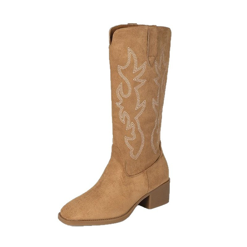 Damen Stiefel mit Stickerei Komfort Absatz Höhe
