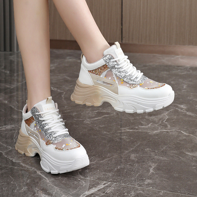Damen Sneaker Chunky Glitzer Sneakers Hoch Modisch