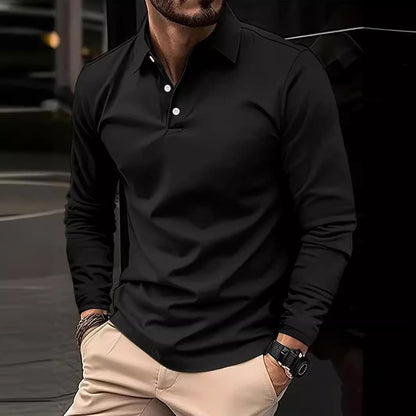 Herren Polohemd Langarm Elegant Moderner Kragen