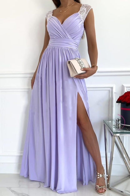 Elegantes Abendkleid Damen V-Ausschnitt Rüschen Schwarz
