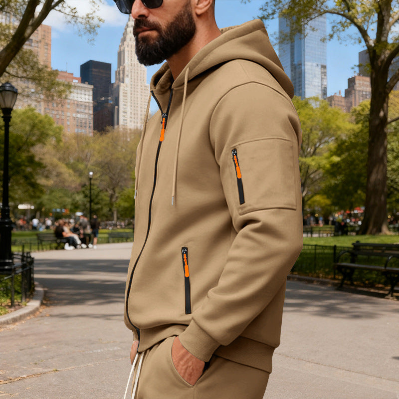 Herren Sportliche Zip-Hoodie mit Reißverschlusstaschen Modern