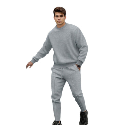Herren Strickpullover Set Bequem Jogginghose Grau