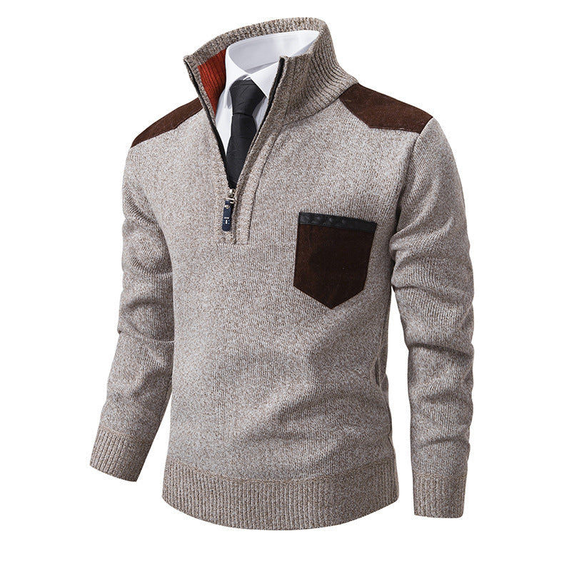 Herren Pullover Stehkragen mit Brusttasche Eleganter Style