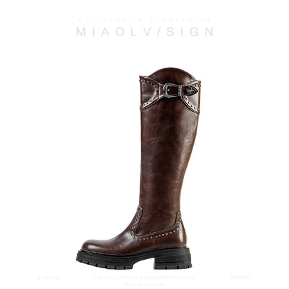Damen Stiefel mit Nieten Blockabsatz Robust Modern