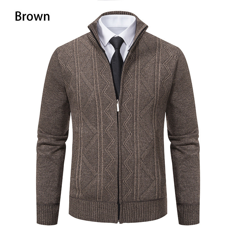 Herren Strickjacke Stehkragen Zopfmuster Modern