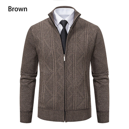 Herren Strickjacke Stehkragen Zopfmuster Modern