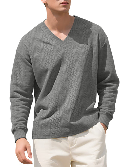 Herren Pullover Strick V-Ausschnitt Struktur Optik