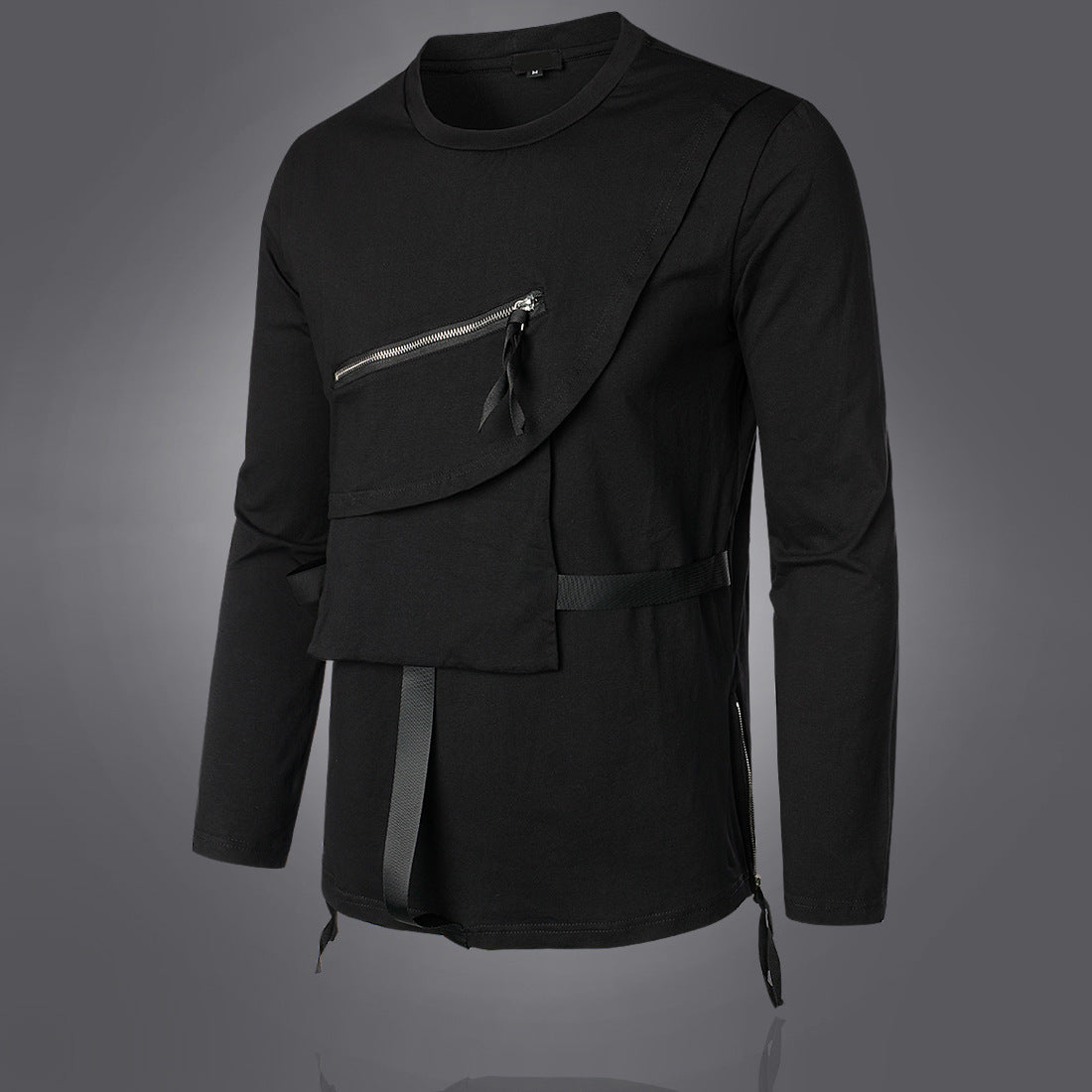 Herren Langarmshirt Modern Asymmetrisch mit Brusttasche