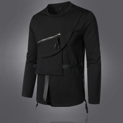 Herren Langarmshirt Modern Asymmetrisch mit Brusttasche