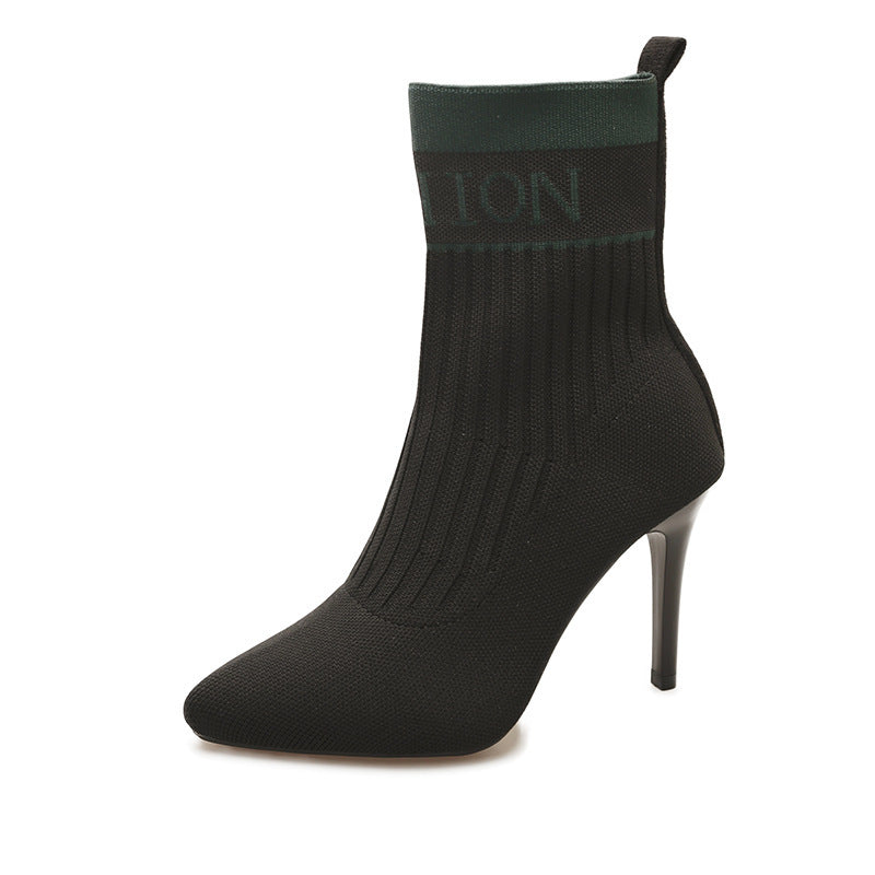 Damen Stiefel High Heel Strumpfstiefel Elegant Schwarz