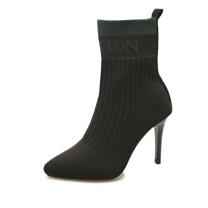 Damen Stiefel High Heel Strumpfstiefel Elegant Schwarz