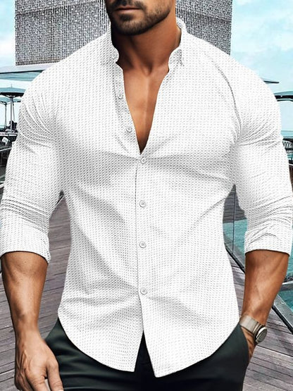 Elegantes Herren Langarmhemd Strukturiert Modern