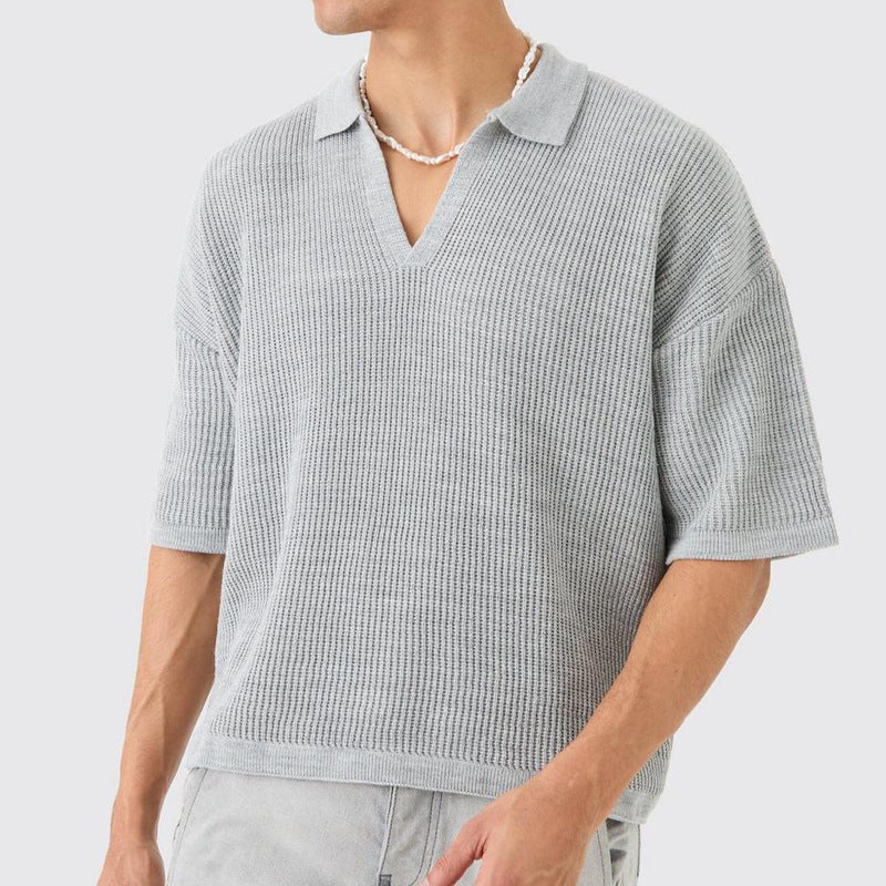 Herren Strick-T-Shirt V-Ausschnitt Kurzarm Modern