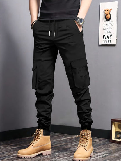 Herren Cargo-Jogginghose Elastisch Mit Taschen Schwarz