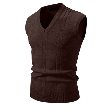 Herren Strickjacke Ärmellos V-Ausschnitt Strukturiert Modern