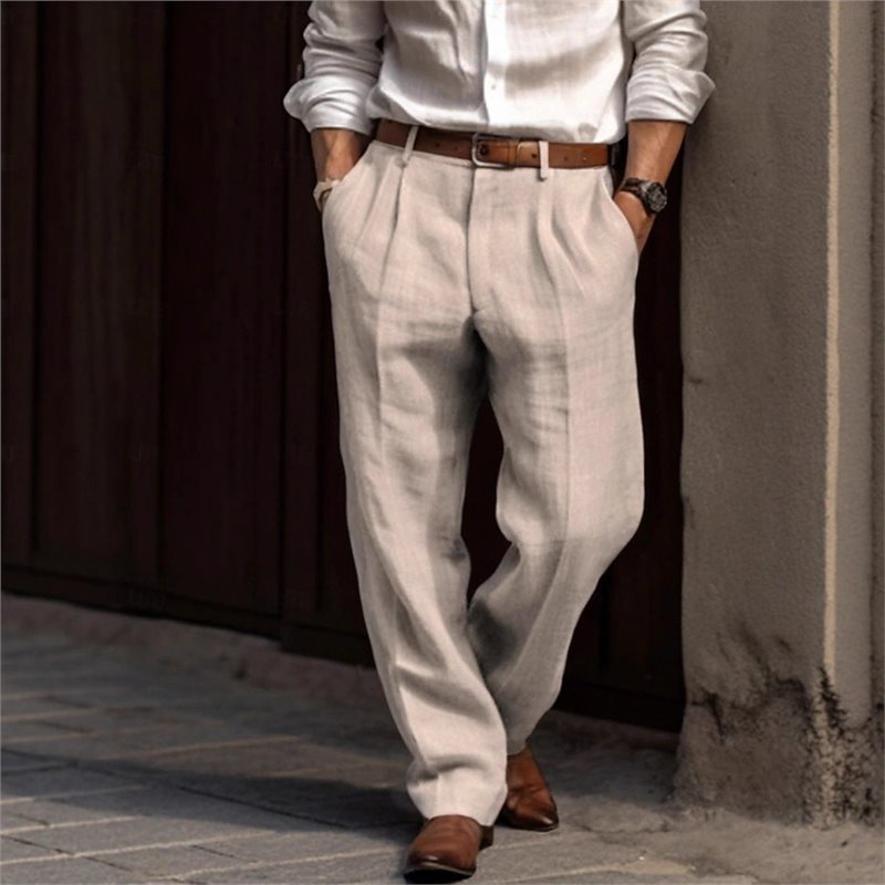 Herren Leinenhose Elegant Locker Bequem Mit Taschen - BerlinGlamour