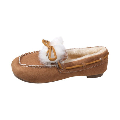 Damen Mokassins Lammfellkragen Weich Warm Winter