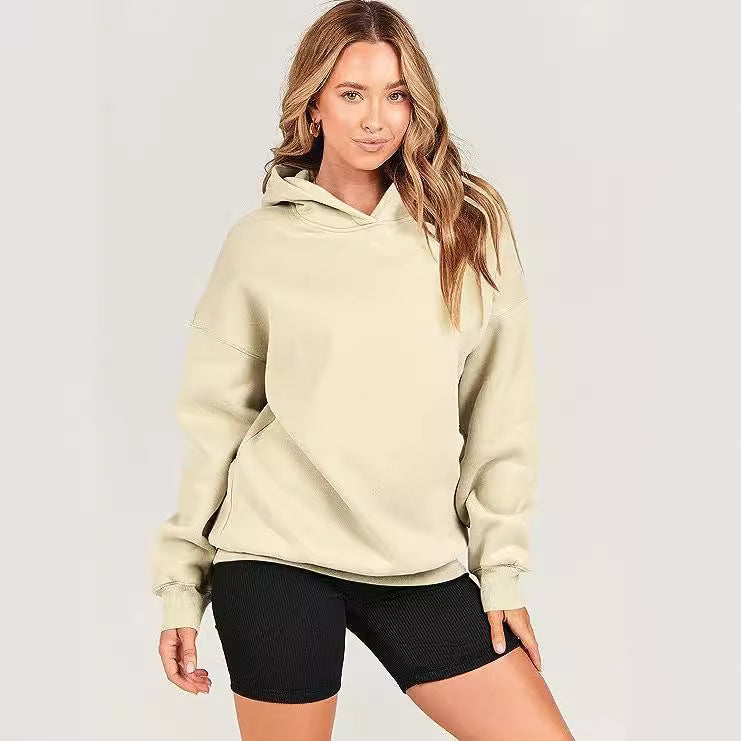 Damen Kapuzenpullover Großgemustert Weich Fleece Oversized
