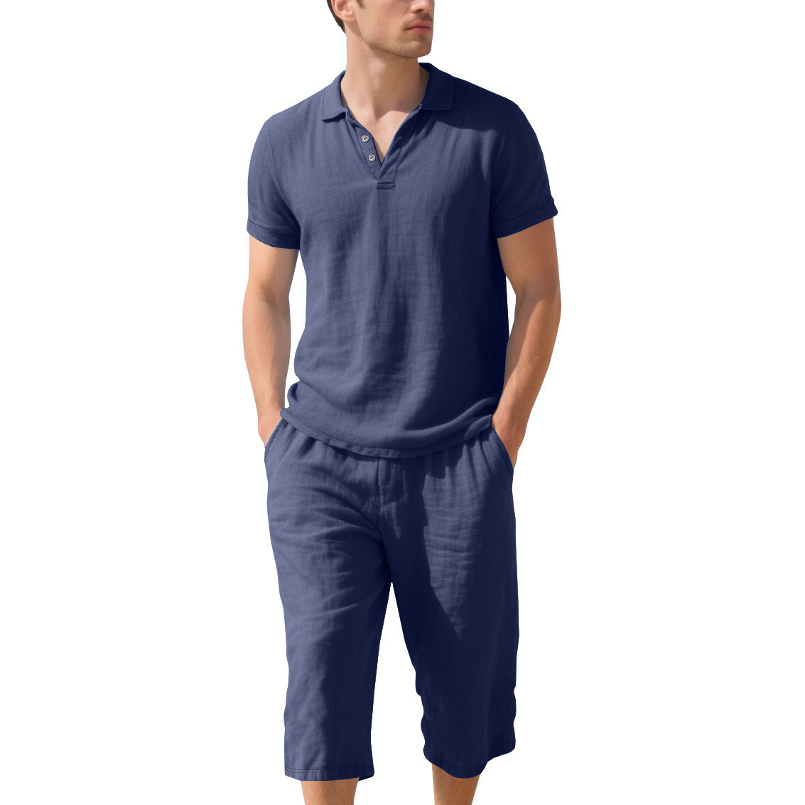 Herren Polohemd Kurzarm mit elastischen Shorts Leinwand Sommer