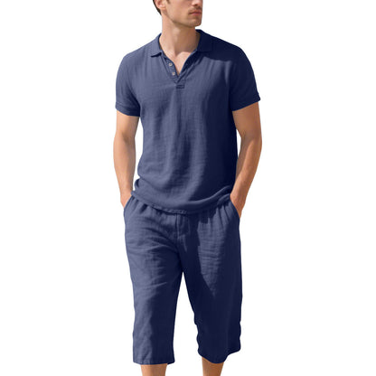 Herren Polohemd Kurzarm mit elastischen Shorts Leinwand Sommer