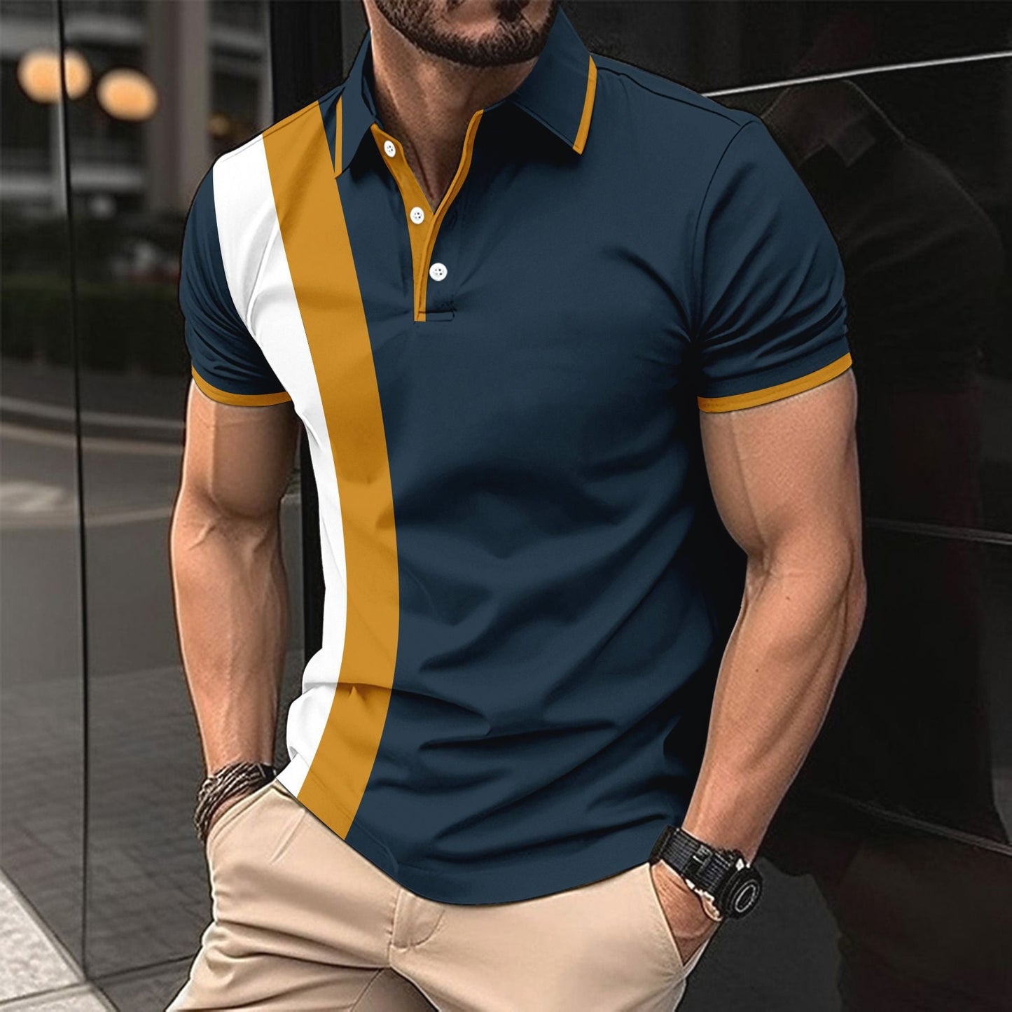 Herren Kurzarmhemd Sportlich Modern Farbblock Design