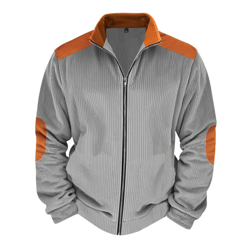 Herren Sportjacke Rippenstruktur Kontrastärmel Modern