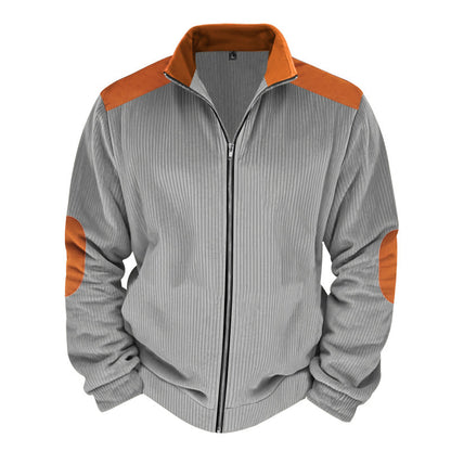 Herren Sportjacke Rippenstruktur Kontrastärmel Modern