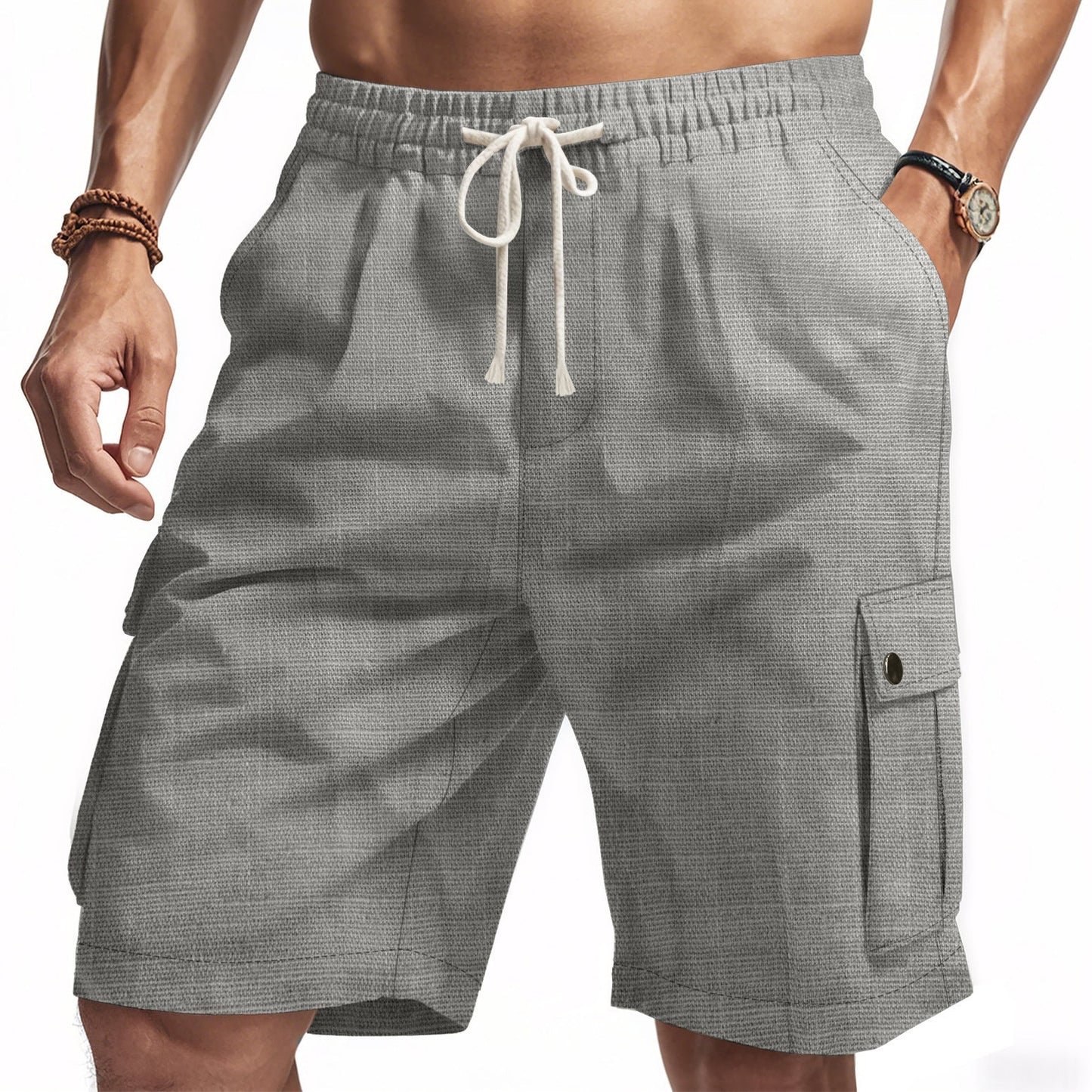 Herren Cargo Shorts Bequem Mit Kordelzug und Seitentaschen