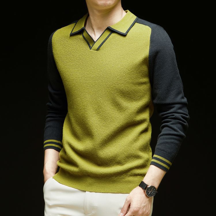 Herren Pullover Feinstrick V-Ausschnitt Modern Kontrast - BerlinGlamour