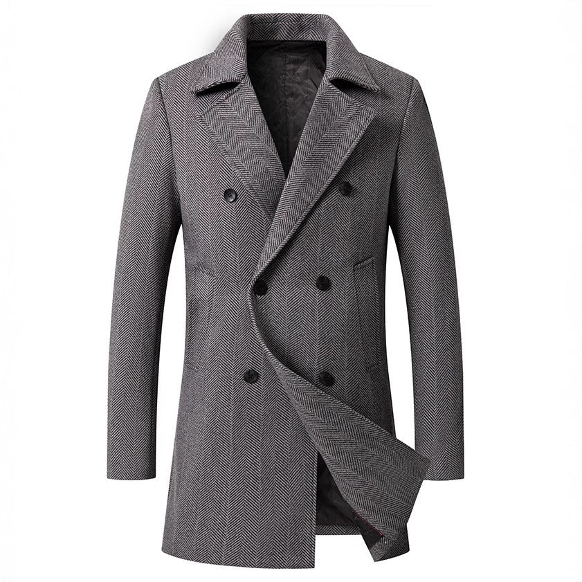 Herren Mantel Doppelreihig Fischgratmuster Elegant Schwarz - BerlinGlamour