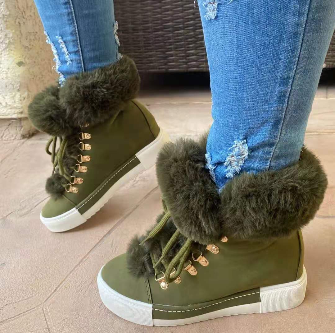 Damen Sneaker High-Top Sportlich Flauschig Winter