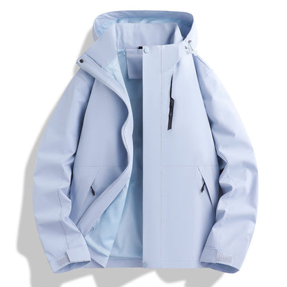 Herren Funktionsjacke Wetterfest mit Verstellbarem Kapuzen-Kragen