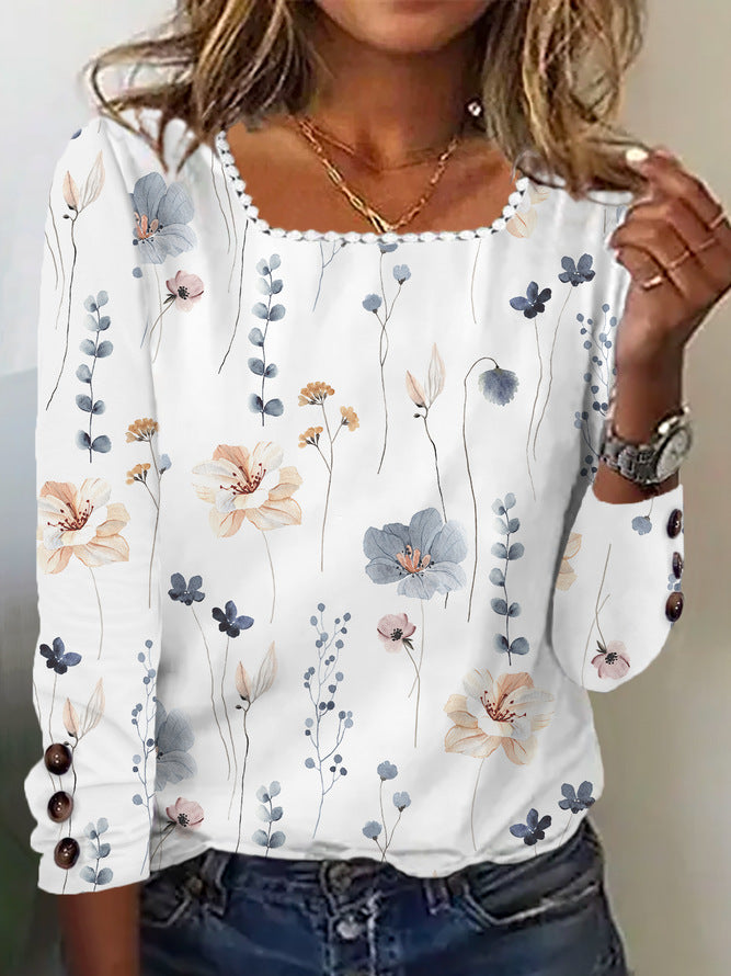 Damenbluse Floral Druck Bluse Mit Knöpfen Elegant