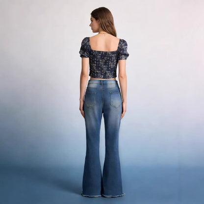 Damen Jeans Schlagjeans Fransen Saum Trendy